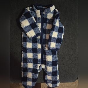 6 Months Carter's Blue and White Checkered One Piece Sherpa Zip Up Coat Jacket